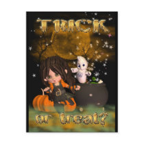 halloween card, trick or treat? happy halloween postcards