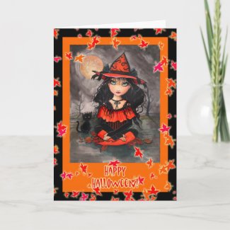 Halloween Card Witch Cat by Molly Harrison card