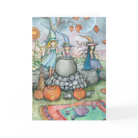 Witch Cat Tea Party Halloween Card Witch Cat Tea Party Halloween Card