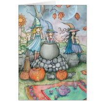 Halloween Card Witch Cat Tea Party Fun
