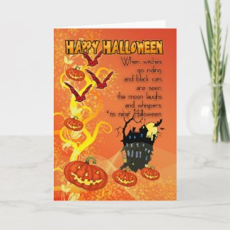 halloween card with bats and pumpkins card