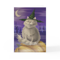 Halloween card with big smug witches cat