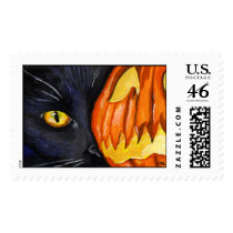 Halloween Cat and Pumpkin - Large postage by LisaMarieArt Halloween Cat and Pumpkin - Large postage