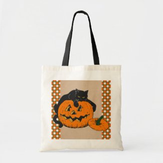Halloween Cat and Pumpkin Tote Bag