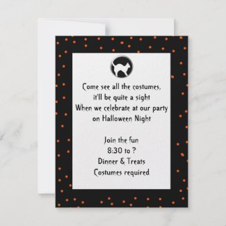 Halloween Cat on Black and Orange Polka Dot invitation