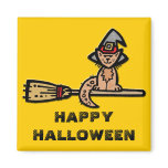 Halloween Cat on Broomstick magnets