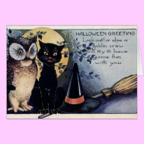 Halloween Cat-Owl Halloween Card cards