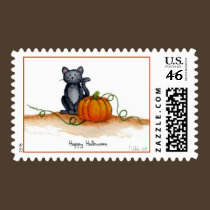 Halloween Cat Postage Stamp
