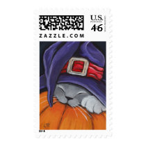 Halloween Cat Wearing Witches Hat - Medium Postage postage by LisaMarieArt Halloween Cat Wearing Witches Hat - Medium Postage postage