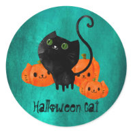 Halloween Cat with Pumpkins Sticker