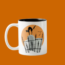 Halloween Cemetery Cat mugs