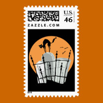 Halloween Cemetery Cat stamps