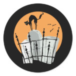 Halloween Cemetery Cat Round Sticker