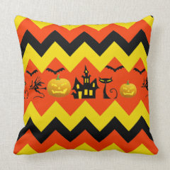 Halloween Chevron Haunted House Black Cat Pattern Pillows
