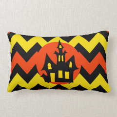 Halloween Chevron Spooky Haunted House Design Pillow