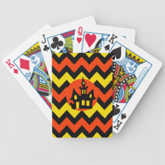Halloween Chevron Spooky Haunted House Design Poker Cards