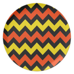Halloween Chevron Striped Pattern Black Orange Party Plates