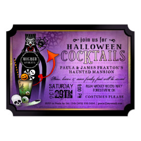 Halloween Cocktail Party Drinks Purple Invitation