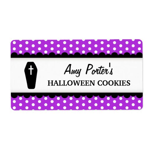 Halloween coffin purple polka dot canning jar personalized shipping label