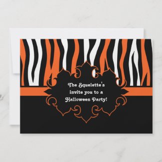 Halloween colors zebra stripes black and orange custom announcements