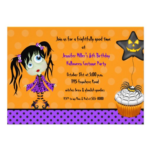 Halloween Cupcake and Girl Ghoul Birthday Invitations (front side)