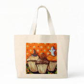 Halloween Cupcakes Orange Background Tote Bags
