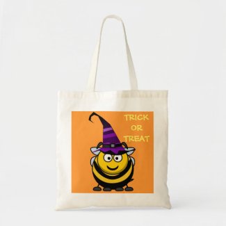 Halloween Cute Cartoon Bumble Bee with Witch Hat Canvas Bag