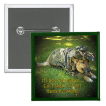 Halloween Dog in Camouflage Pinback Button