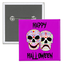 Halloween DOTD Comedy-Tragedy Skulls Button