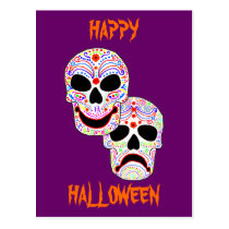 Halloween DOTD Comedy-Tragedy Skulls postcards