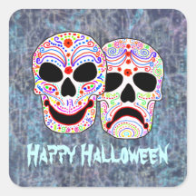 Halloween DOTD Comedy-Tragedy Skulls Square Stickers