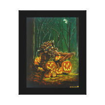 Halloween Elf Fairy Jack Lanterns Moon Forest Stretched Canvas Prints