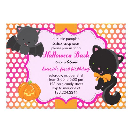 Halloween First Birthday Little Bat, Cat & Pumpkin Invites