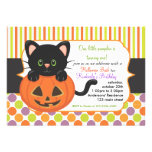 Halloween First Birthday Party Cute Pumpkin Cat Custom Announcement