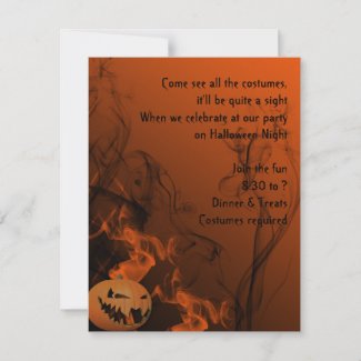 Halloween Flaming Pumpkin on Orange Invitation invitation