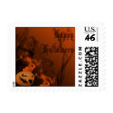 Halloween Flaming Pumpkin on Orange Postage stamp