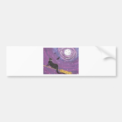 Halloween Flying Black Cat Bumper Stickers