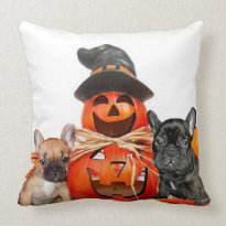 Halloween French bulldogs square throw pillow
