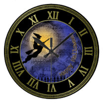 Halloween Full Moon and Witch wall clocks