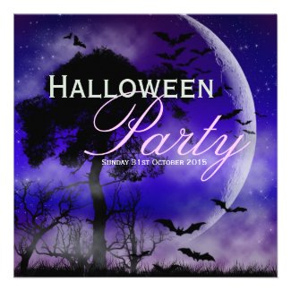 Halloween Full Moon & Bats Nightsky Invitation