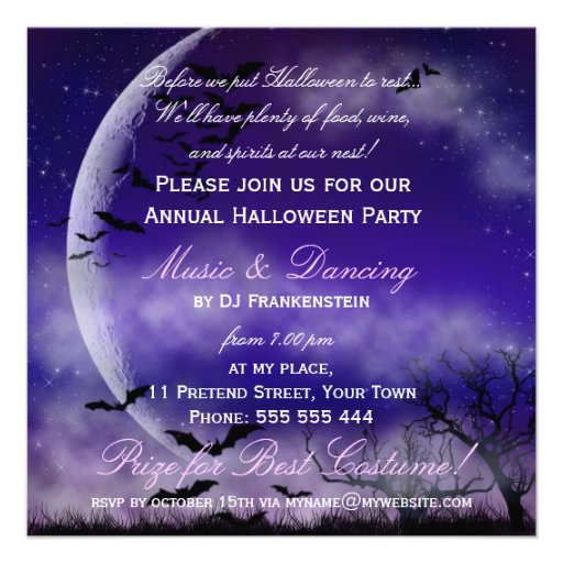 Halloween Full Moon & Bats Nightsky Invitation
