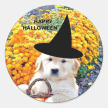 Halloween Funny Puppy Witch T-Shirts & Gift Items Round Stickers