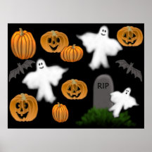 Halloween Ghosts & Pumpkins Poster