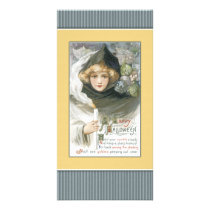 Halloween girl with candle and goblins photo greeting card