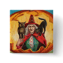 Halloween Good Wishes Witch buttons by VintageHolidays Halloween Good Wishes Witch buttons