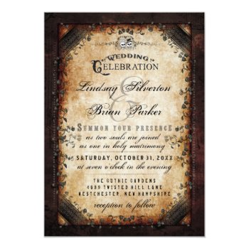 Halloween Gothic Brown Skeleton Wedding Reception 5x7 Paper Invitation Card by juliea2010 at Zazzle