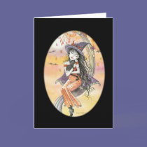 Halloween Gothic Witch Cat Card