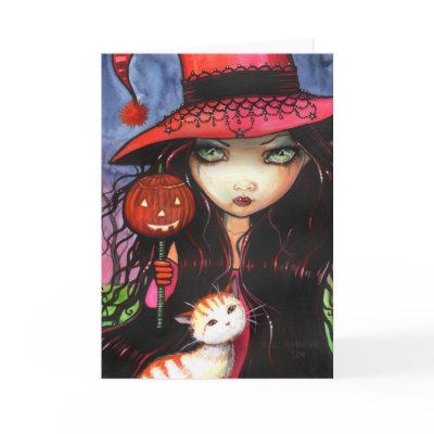 Halloween Gothic Witch Cat Card Note Card