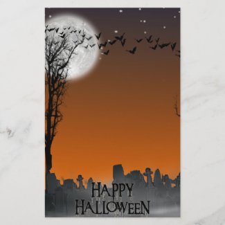 Halloween Graveyard Scene Silhouette stationery