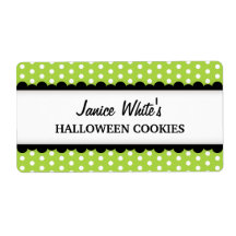 Halloween green polka dot pattern canning jar personalized shipping labels